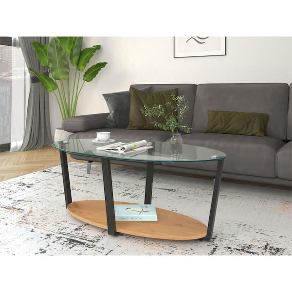 RenHome Nessa Coffee Table, Oak/Glass