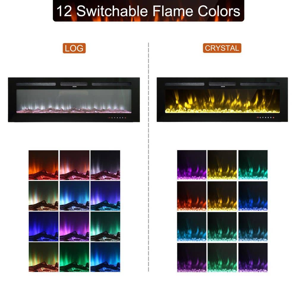 Corretto 72" Black Wall Mounted Electric Fireplace with Mantel