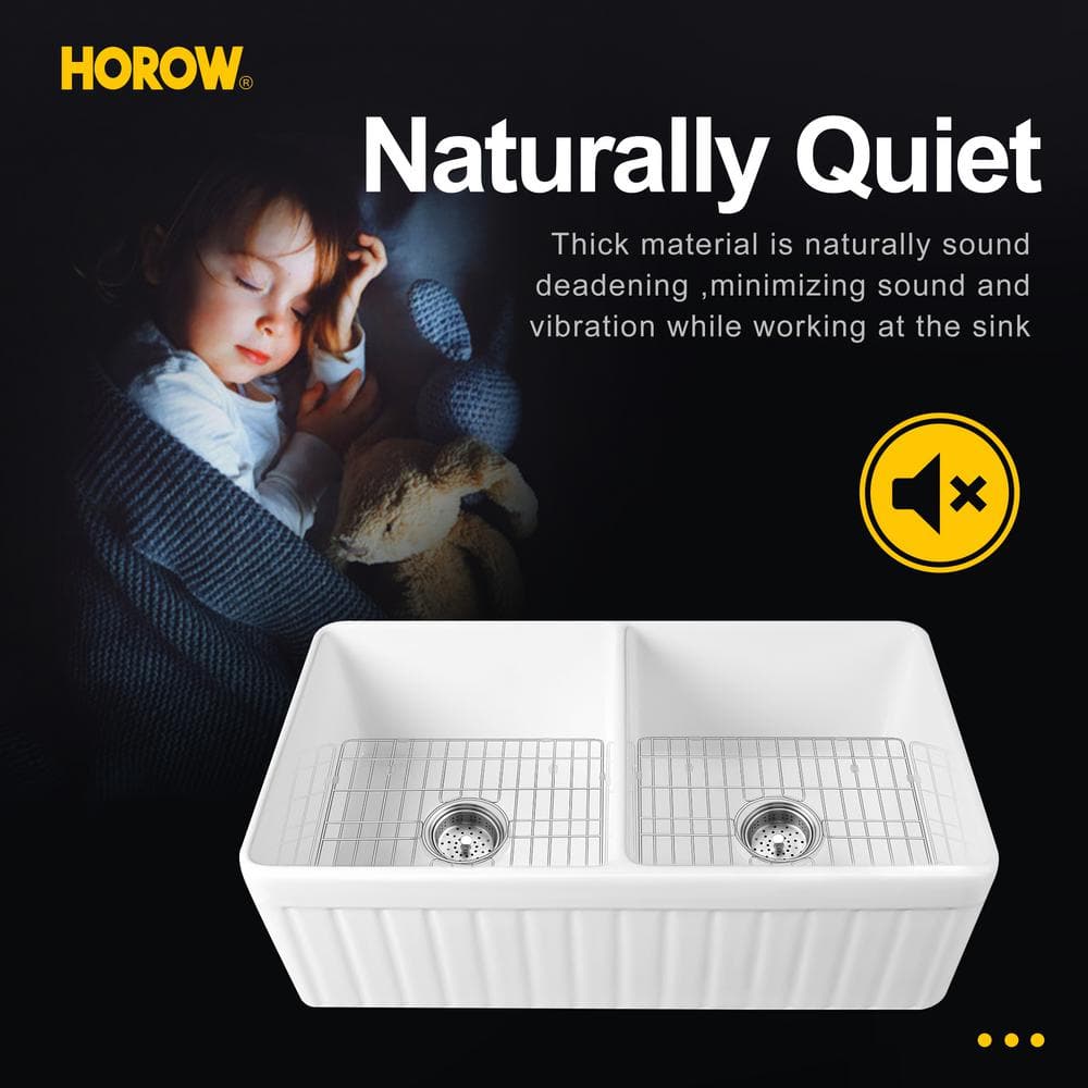 Hadley 33" White Fireclay Double Basin Farmhouse Kitchen Sink