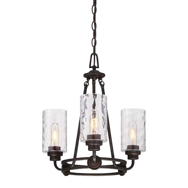 Designers Fountain Gramercy Park 3-Light Classic Old English Bronze Chandelier with Clear Hammered Glass Shades For Dining Rooms