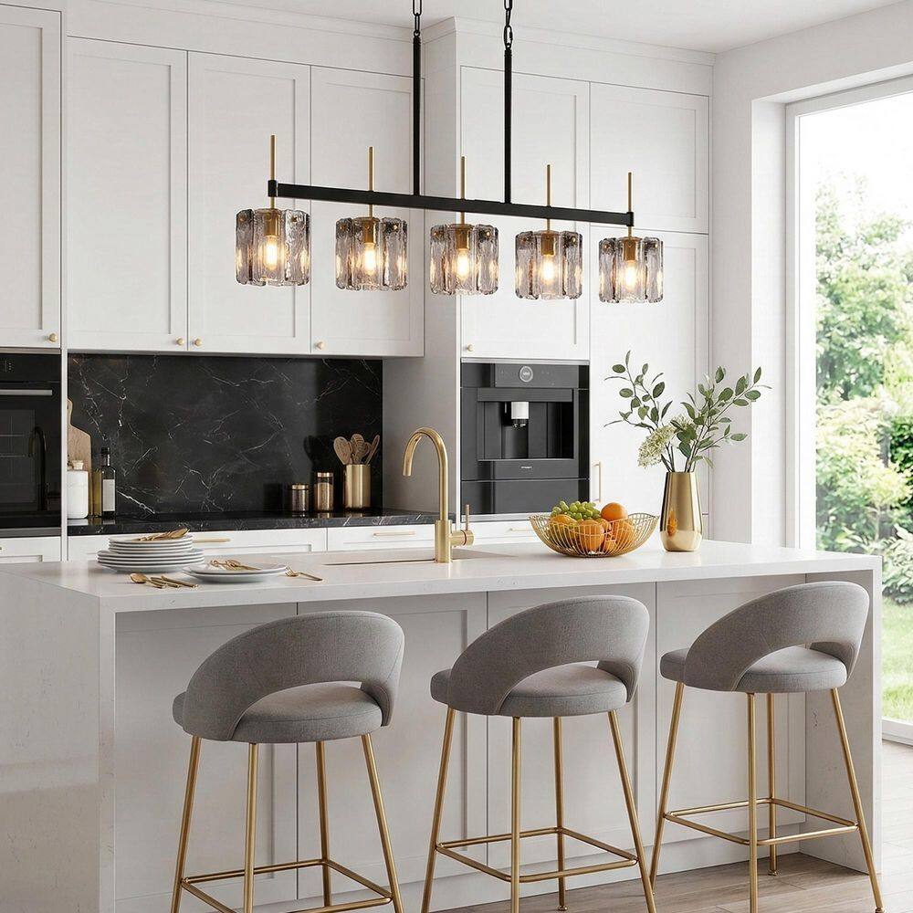 Pia Ricco 37.52 in. 5-Light Gray Linear Chandelier Pendant Light