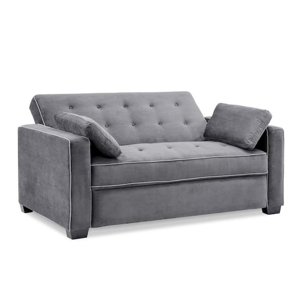 Serta Augustus 73 in. Gray  Polyester Queen Size 2-Seat Sofa Bed with Square Arms