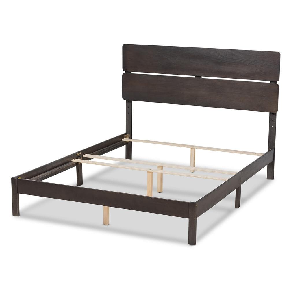 Gray and Oak King Upholstered Wood Panel Bed