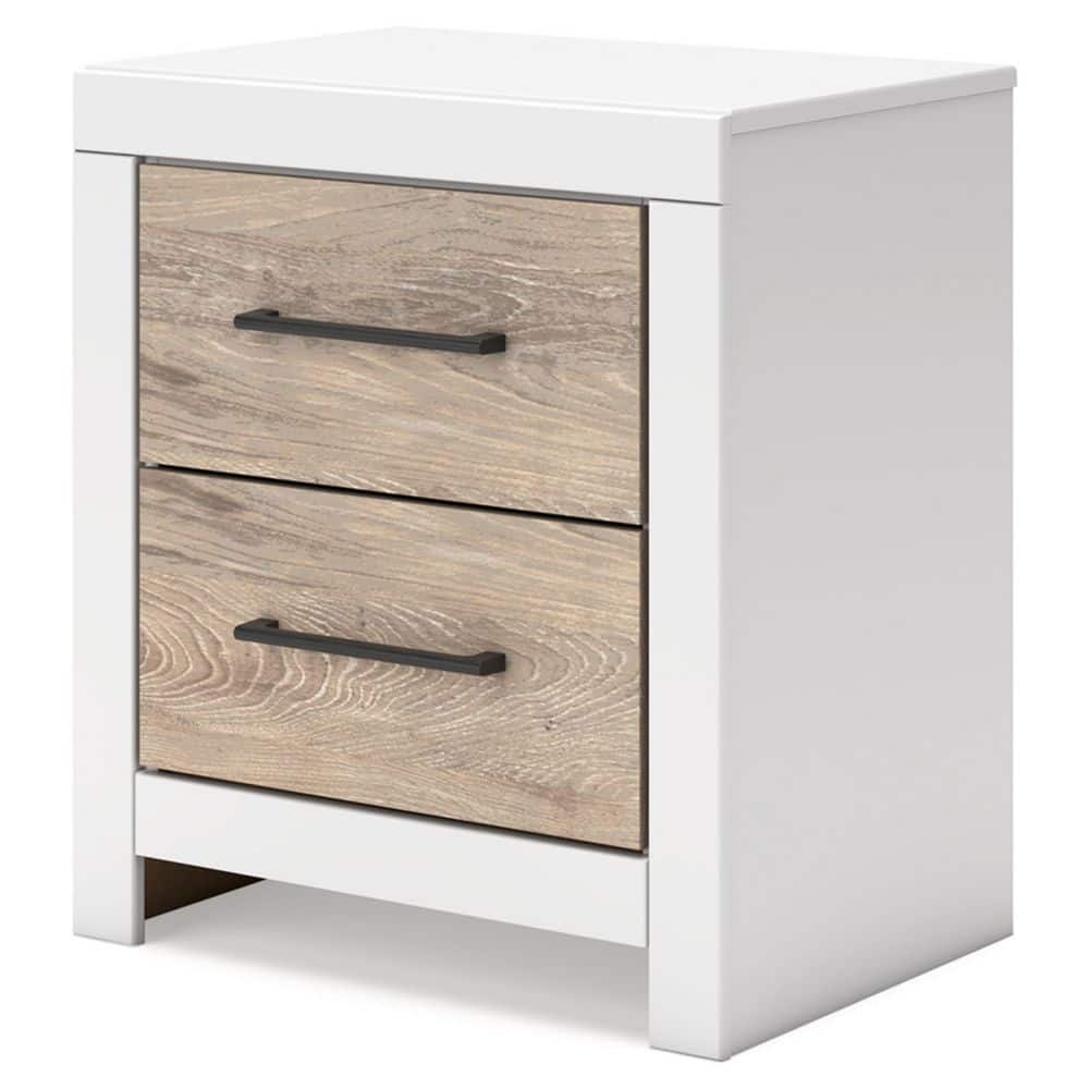 White and Light Brown 2-Drawer Transitional Nightstand