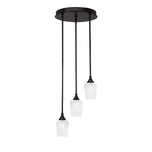 Unbranded Villa 60-Watt in. 3 Light Espresso Stem Pendant Light with 5 in. Clear Textured Glass Shade, No bulbs included