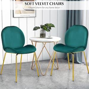 Green Velvet Accent Chairs Dining Side Chairs with Gold Metal Legs (Set of 2)