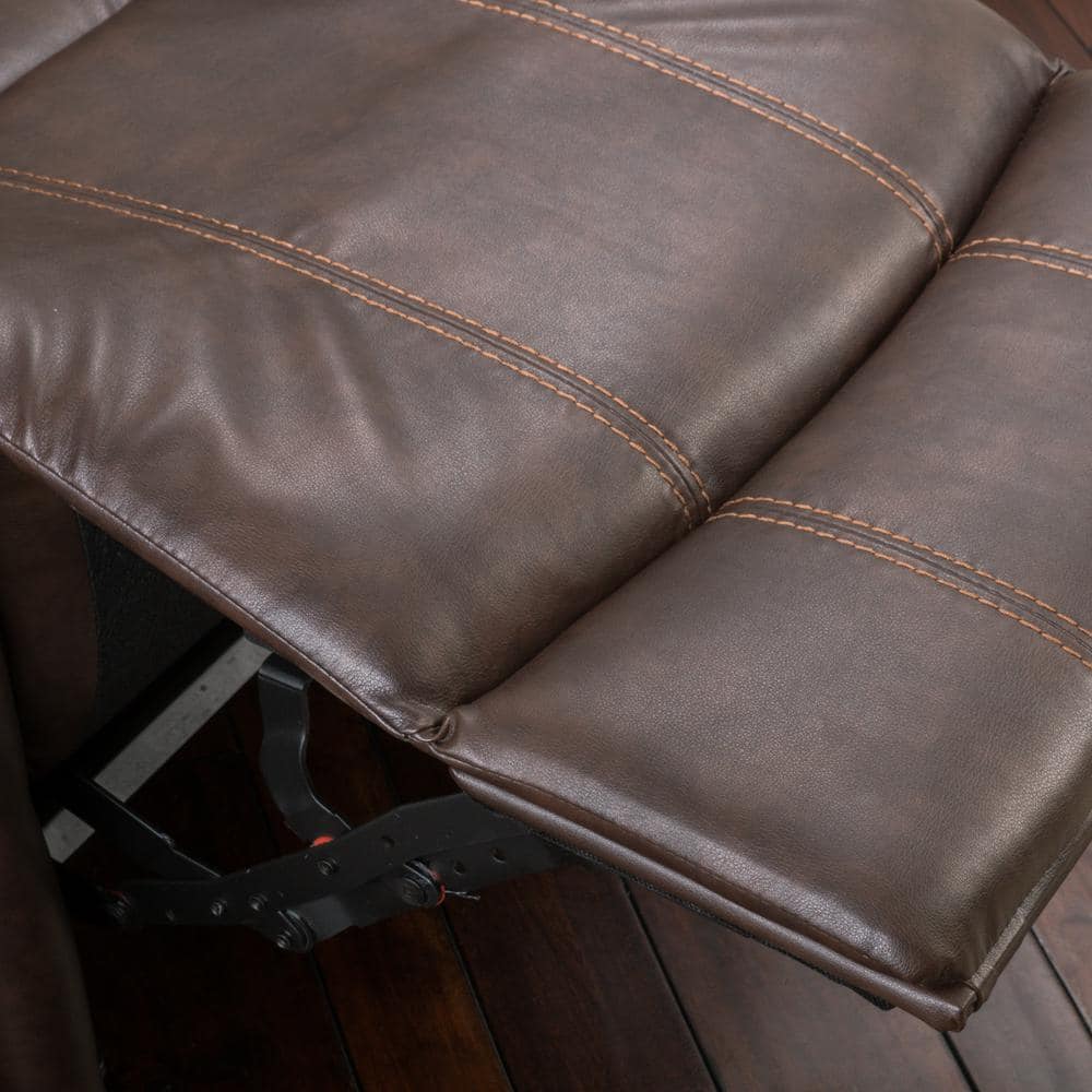 Gavin Dark Brown Bonded Leather Glider Recliner with Wood Accents