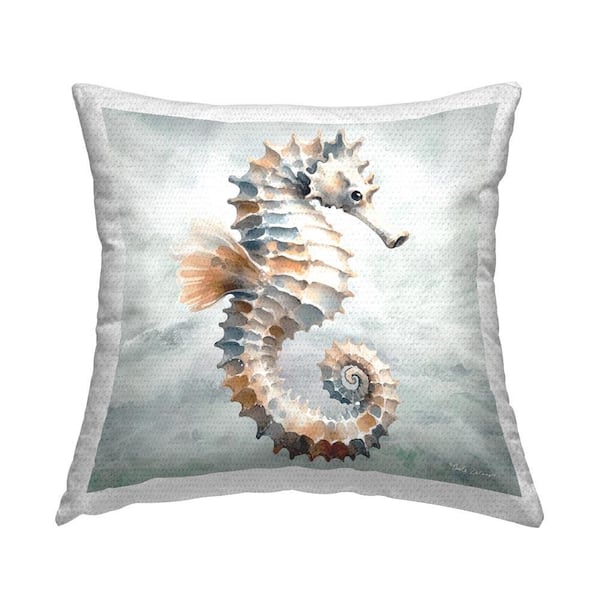 Stupell Industries Detailed Seahorse on Grey Outdoor Printed Throw Pillow by Nicole Decamp