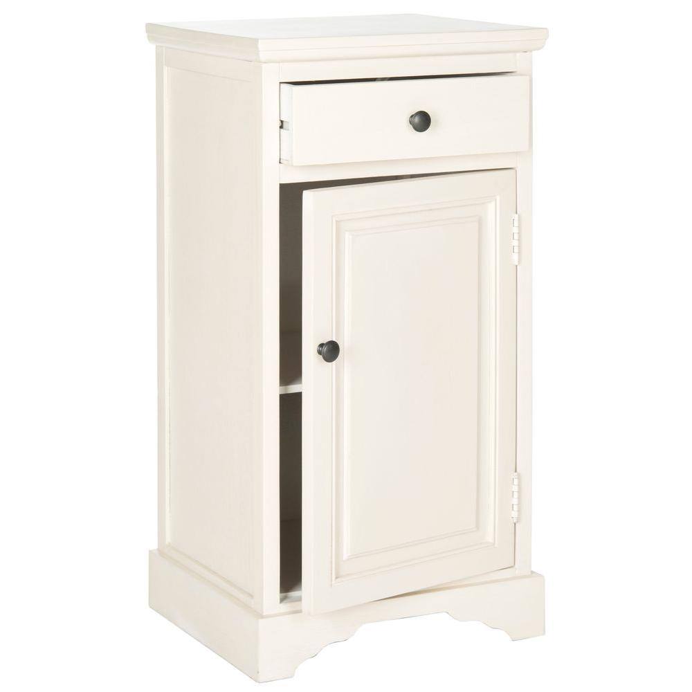 Transitional Hector White Pine Slim Storage Cabinet with Drawer