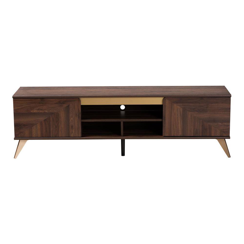 Graceland Walnut Brown Wood TV Stand with Gold Accents