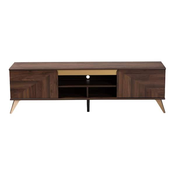 Baxton Studio Graceland Walnut Brown and Gold TV Stand Fits TV s