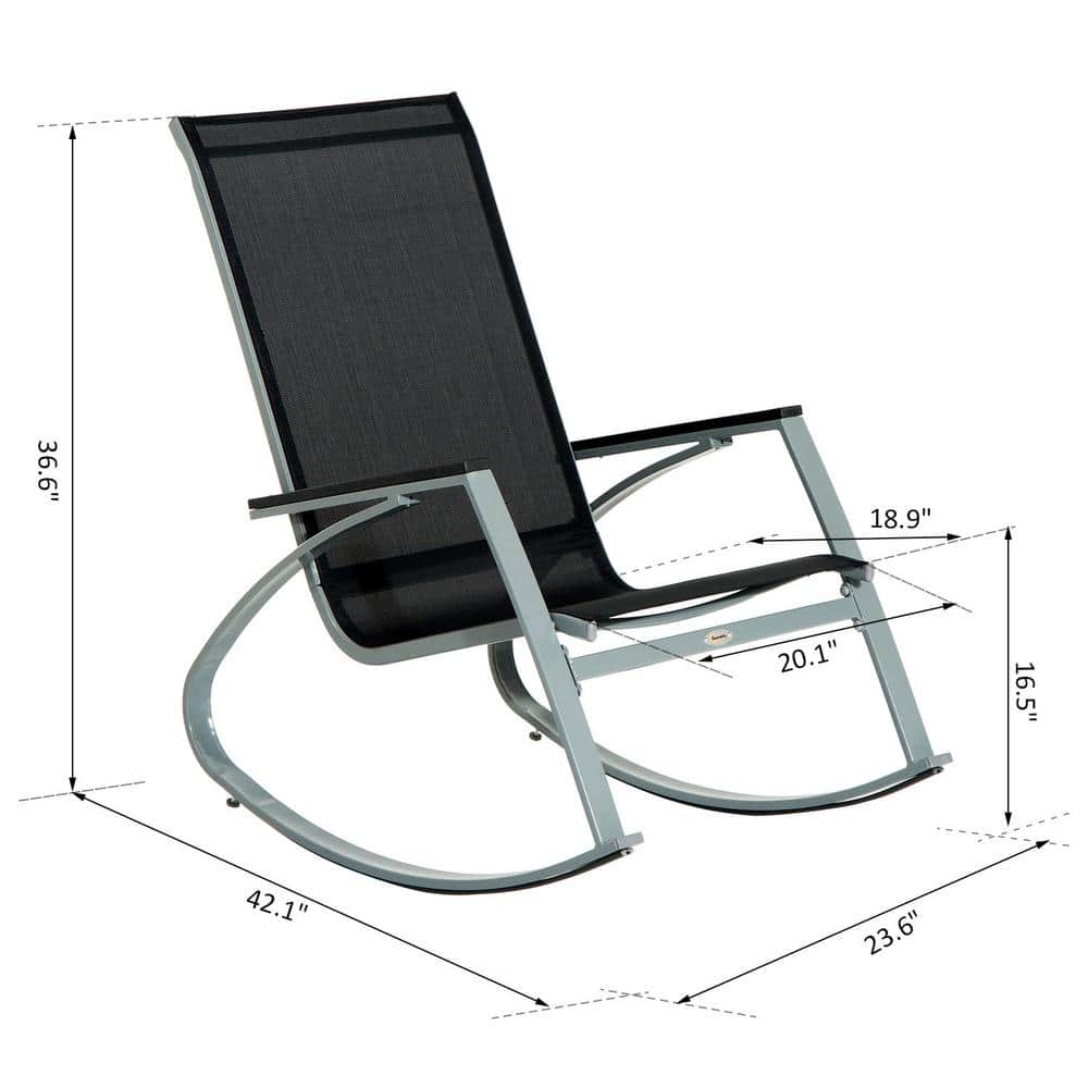 Black and Silver Steel Mesh Outdoor Rocking Chair with Arms