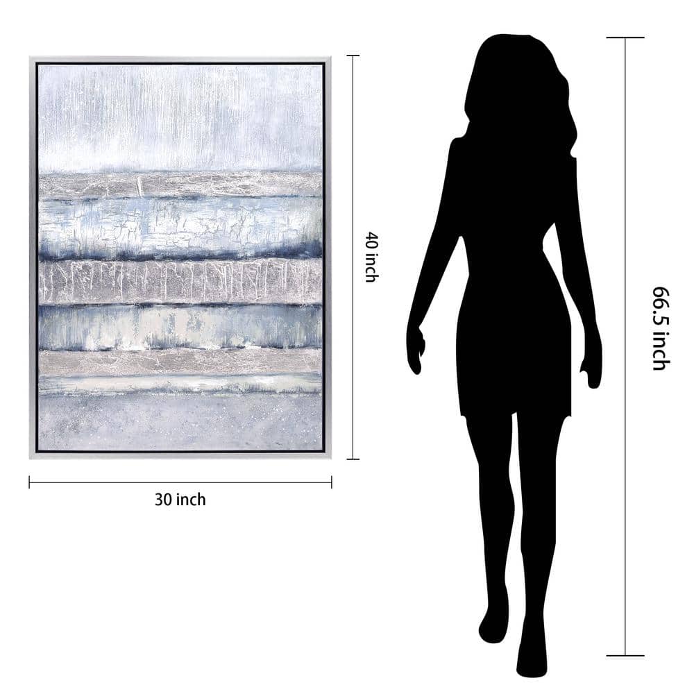 Winter Steps Blue and Grey Abstract Hand Painted Canvas with Champagne Frame