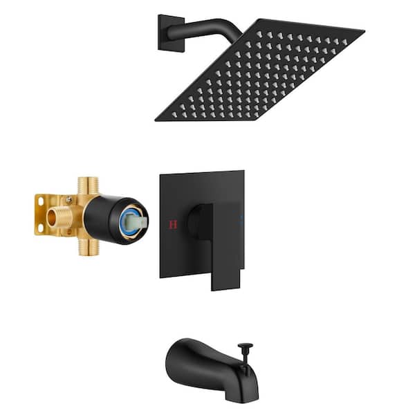 Shower Faucet Set with Tub Spout Bathtub Faucet Kit with Valve square 8 in. 1-Handle Matte Black
