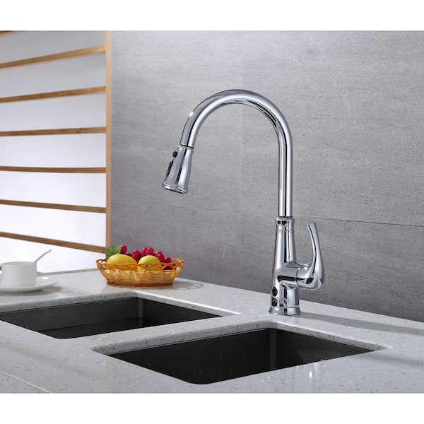Single-Handle Pull-Down Sprayer Kitchen Faucet with Hands-Free feature in Chrome