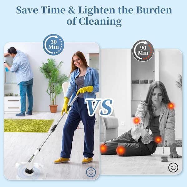 Electric Spin Scrubber, FARI Shower Cleaning Brush With 8 Replaceable Drill Brush Heads Cordless Power Scrubber With Adjustable Handle Bathroom And Shower Cleaner White Ans 8050 X8 - View #10