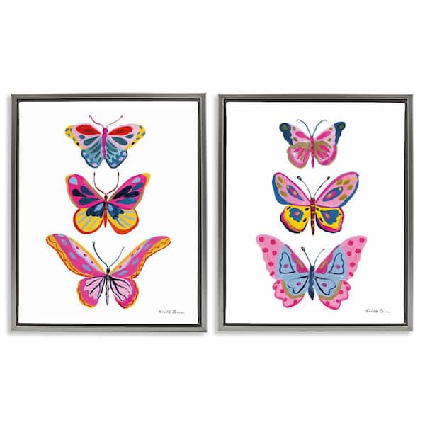 Stupell Industries Bright Flutter Butterflies by Farida Zaman 2-Pieces Gray Floater Frame Animal Graphic Art Print 21 in. x 17 in.