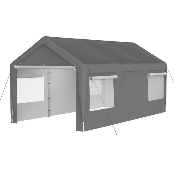 BTMWAY 10 ft. W x 20 ft. D x 9 ft. H Gray Outdoor Heavy Duty Carport ...