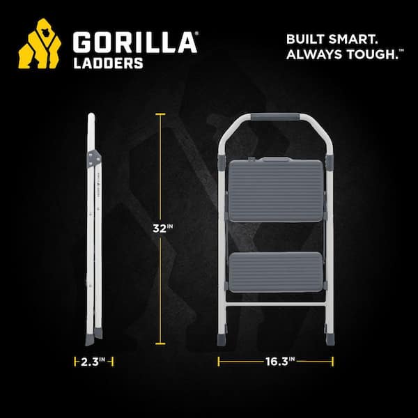 Gorilla Ladders - 2-Step Compact Steel Step Stool, 225 lbs. Load Capacity Type II Duty Rating (8ft. Reach Height)