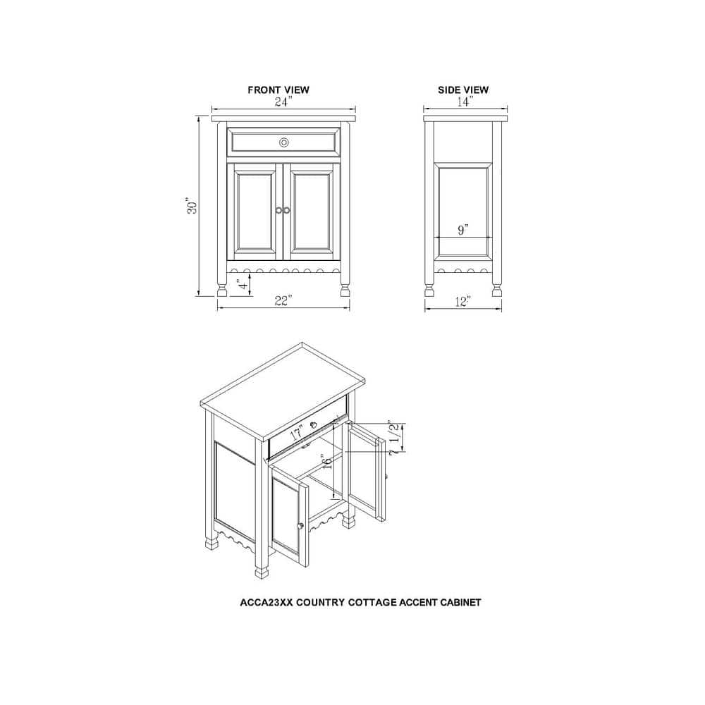 White Antique Pine Cottage Accent Cabinet with Adjustable Shelving