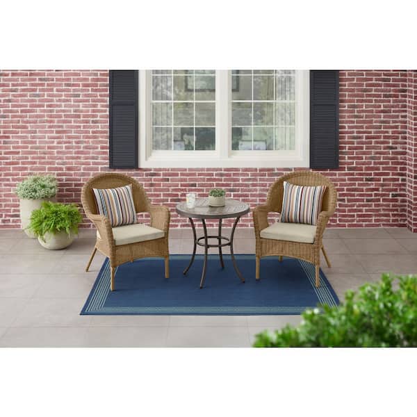 27 in. Brown Round Metal Outdoor Side Table with Grouted Porcelain Top