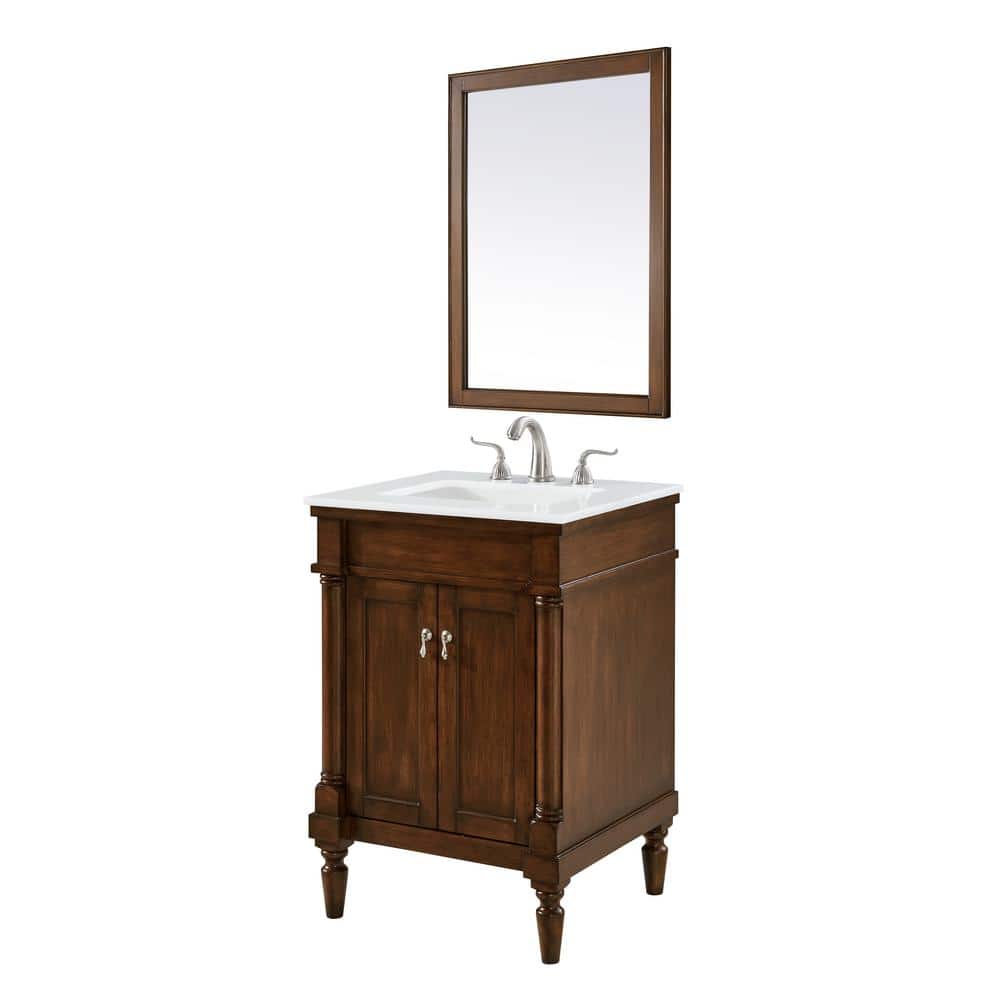 Simply Living 24 in. W x 21.5 in. D x 35 in. H Bath Vanity in Walnut with Ivory White Engineered Marble, Brown