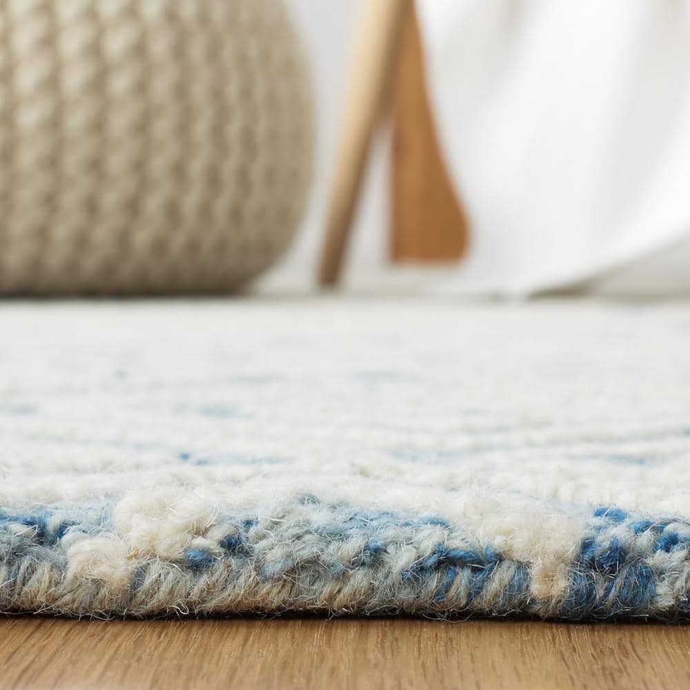 Light Blue and Ivory Geometric Wool Hand-Tufted Area Rug