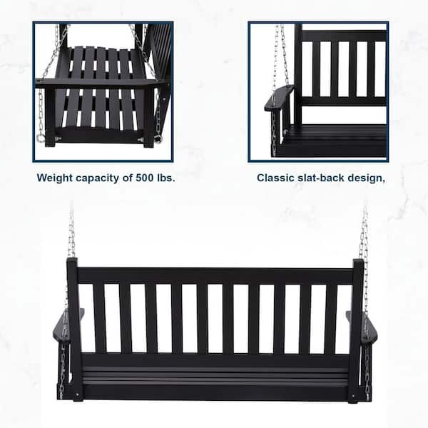 Shine Company 25.5 in. Tall Maine Black Wood Patio Porch Swing