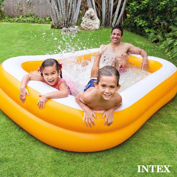 Intex 90 in. x 58 in. x 18 in. D Rectangular Mandarin Swim Center  Inflatable Swimming Pool in Orange 57181EP