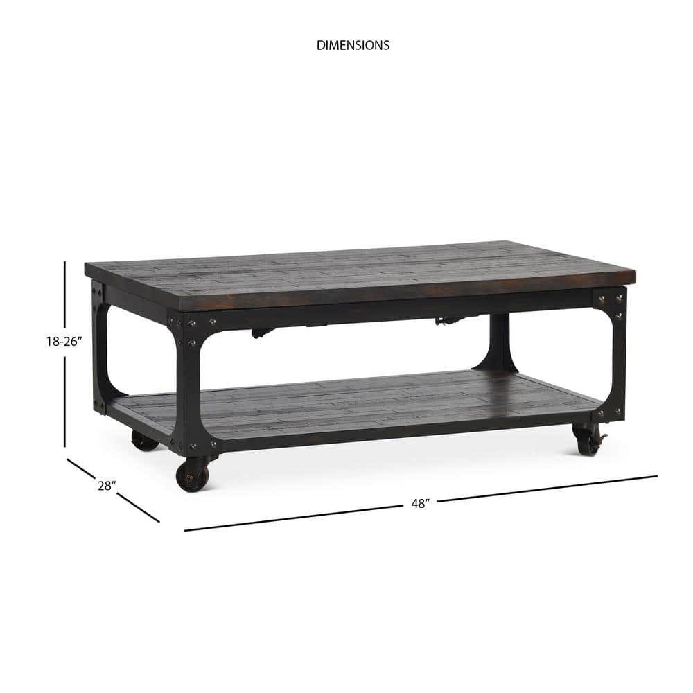 Rustic Tobacco 48" Wood Lift-Top Coffee Table with Storage