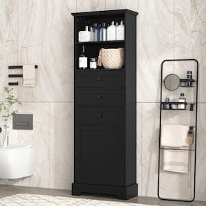 22 in. W x 10 in. D x 67 in. H Black Freestanding Linen Cabinet with 3 Drawers and Adjustable Shelves