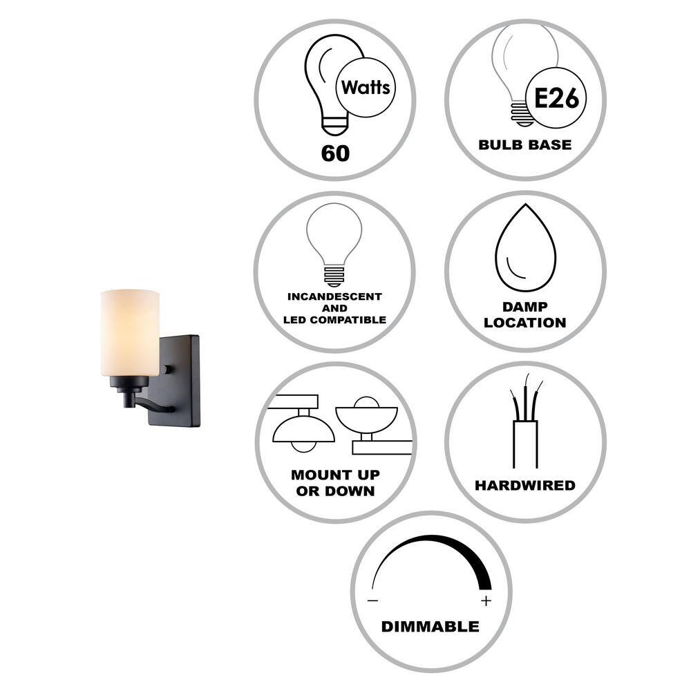 Black Frosted Glass Cylinder Dimmable Wall Sconce