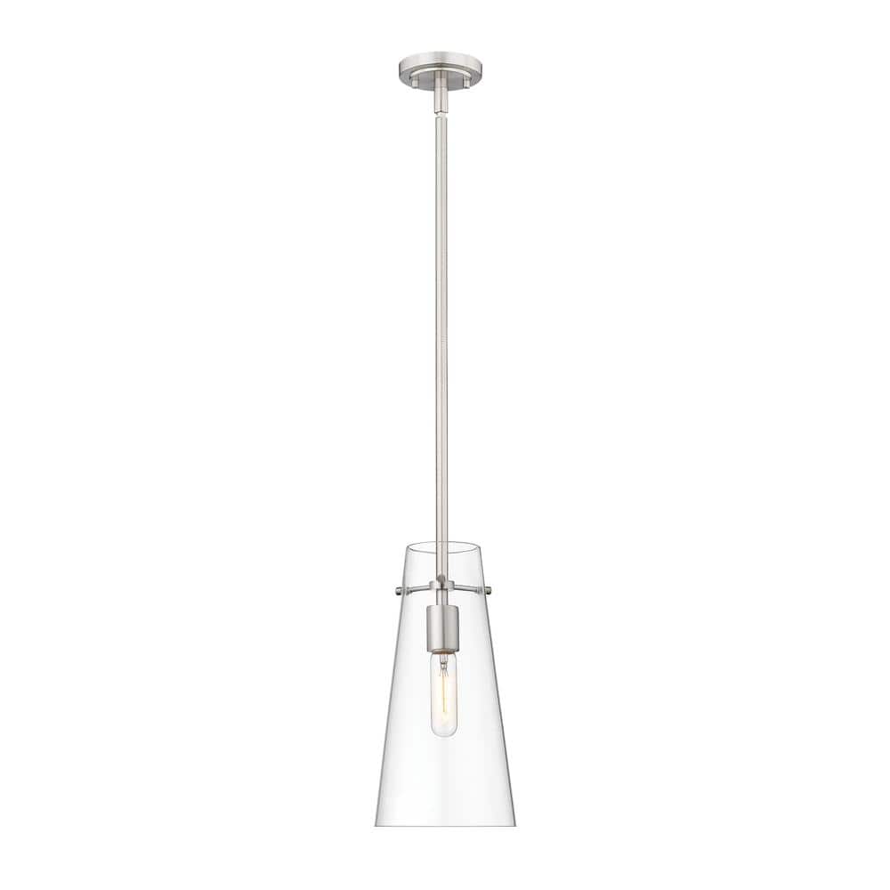 Kira 6.5 in. 1-Light Brushed Nickel Shaded Pendant Light with Clear Glass S