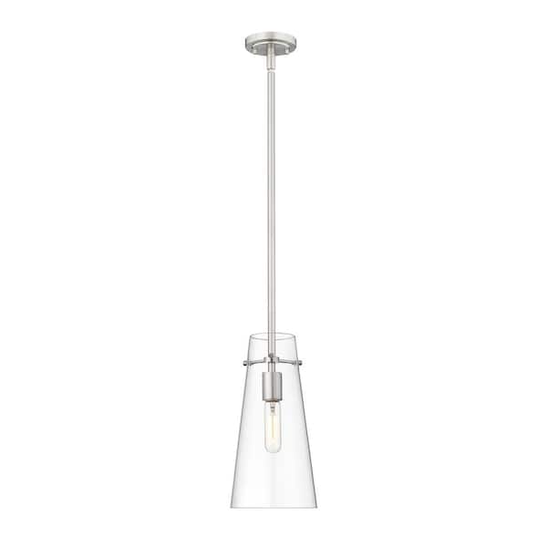 Unbranded Kira 6.5 in. 1-Light Brushed Nickel Shaded Pendant Light with Clear Glass Shade, No Bulbs Included