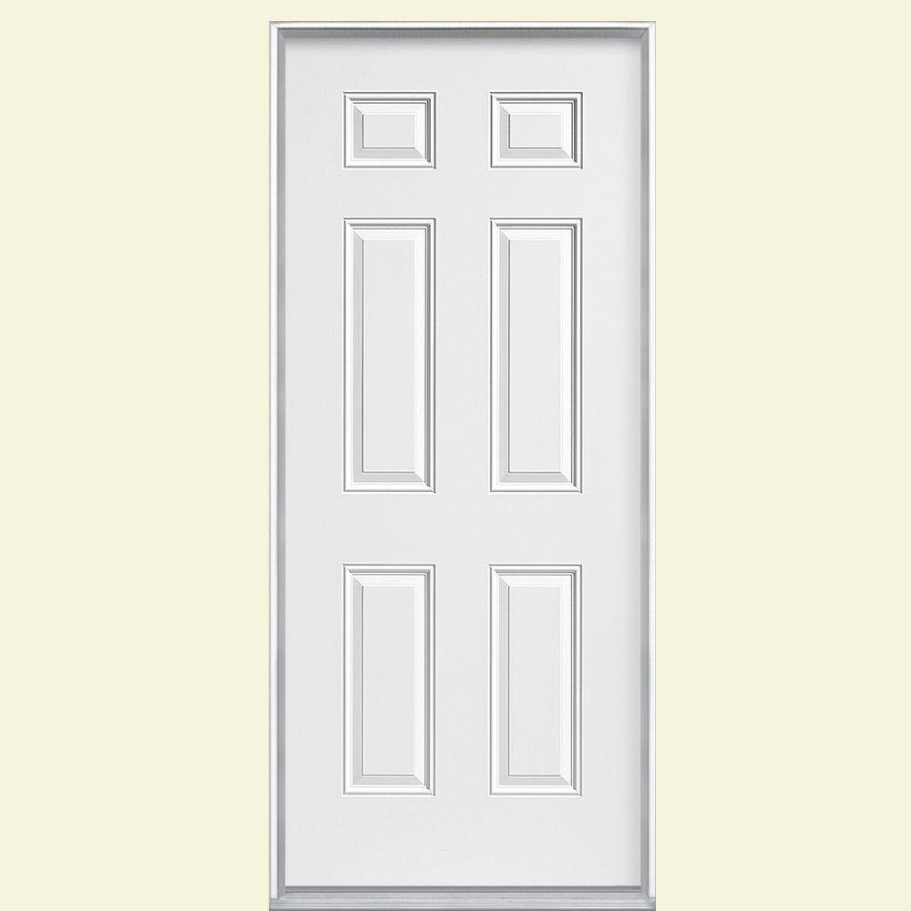 Masonite 32 in. x 80 in. 6-Panel Primed Steel Prehung Front Door with ...