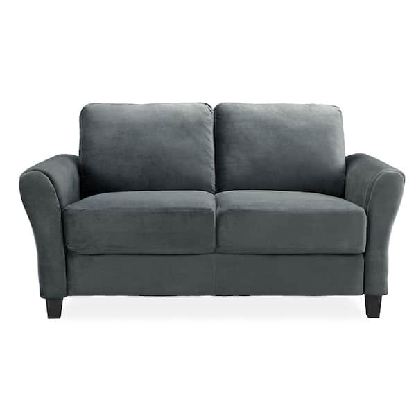 Lifestyle Solutions Wesley 31.5 in. Dark Grey Microfiber 2-Seater Loveseat with Round Arms