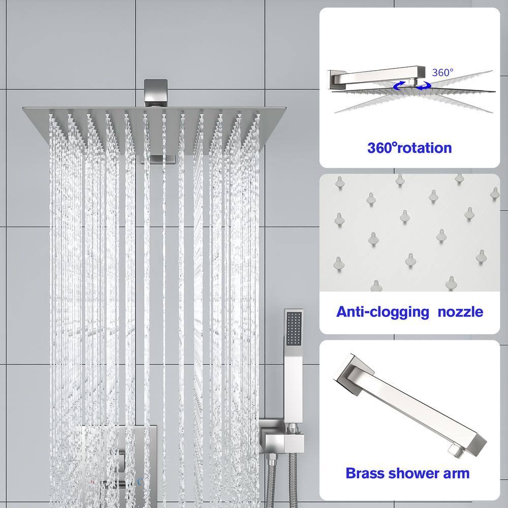 Brushed Nickel Square Rain Shower Head with Handheld System