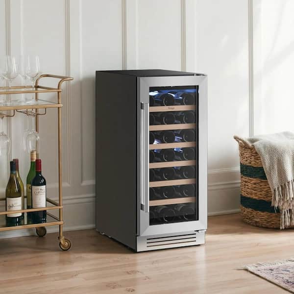 Single Zone 15 in. 33-Bottles Built-In/Freestanding Wine Cooler Refrigerator 40-65°F Frost-Free in Stainless Steel