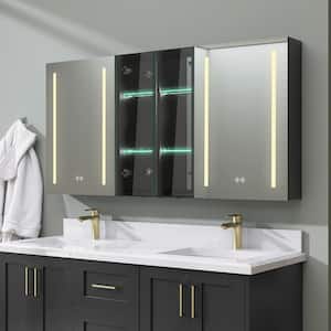 60 in. W x 30 in. H Defogging Rectangular Black Aluminum Surface Mount Bathroom Lighted Medicine Cabinet with Mirror