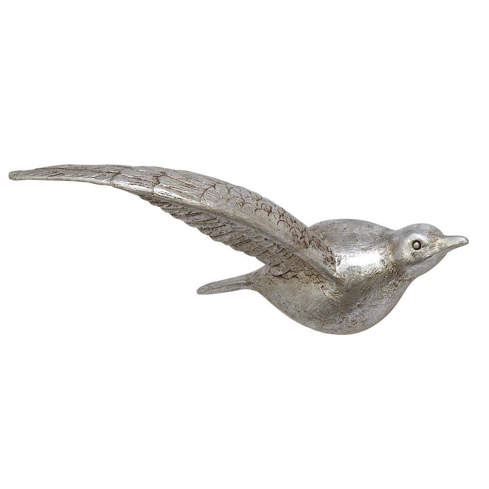 Silver Polystone Bird Wall Sculpture Set of 3