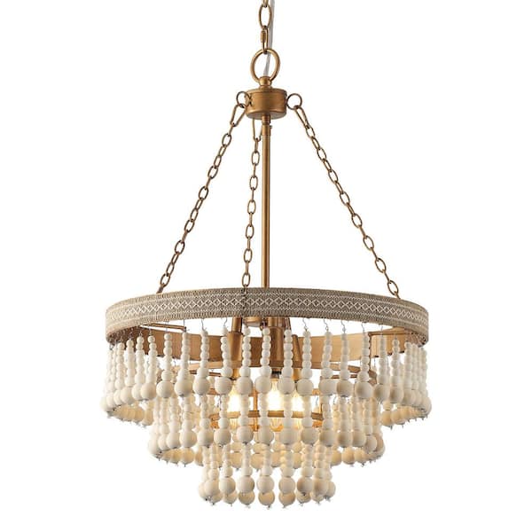 matrix decor 3-Light Farmhouse Wood Chandelier for Kitchen Island with Wood Beads