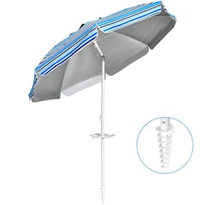 7.2 ft. Portable Outdoor Beach Umbrella with Sand Anchor and Tilt Mechanism in Blue