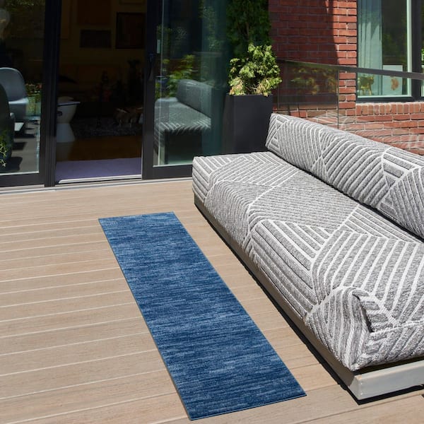 Essentials 2 ft. x 6 ft. Navy Blue Kitchen Runner Solid Contemporary Indoor/Outdoor Patio Area Rug