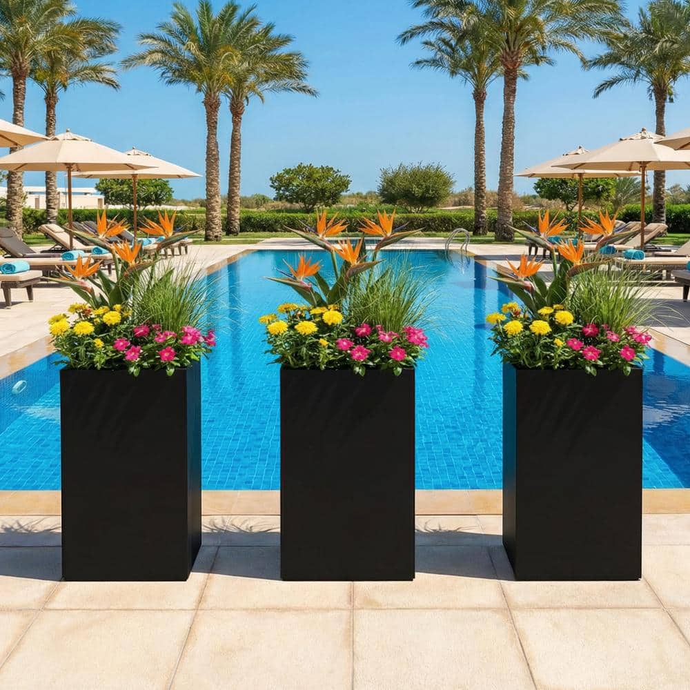 Lirago 30 in. H x 16 in. L Black Metal Rectangular Planter Box (3-Pack ...