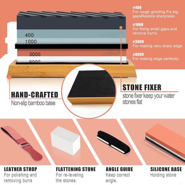 Wudkey 400/1000 and 3000/8000-Grit White Corundum Whetstone with