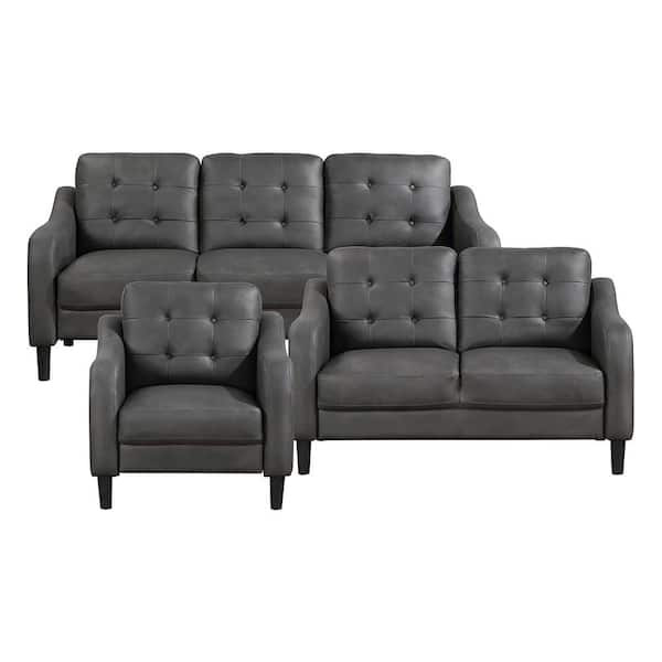 Lazzara Wallstone 77 in. W Slope Arm Microfiber Rectangle 3-Piece Living Room Sofa Set in Gray