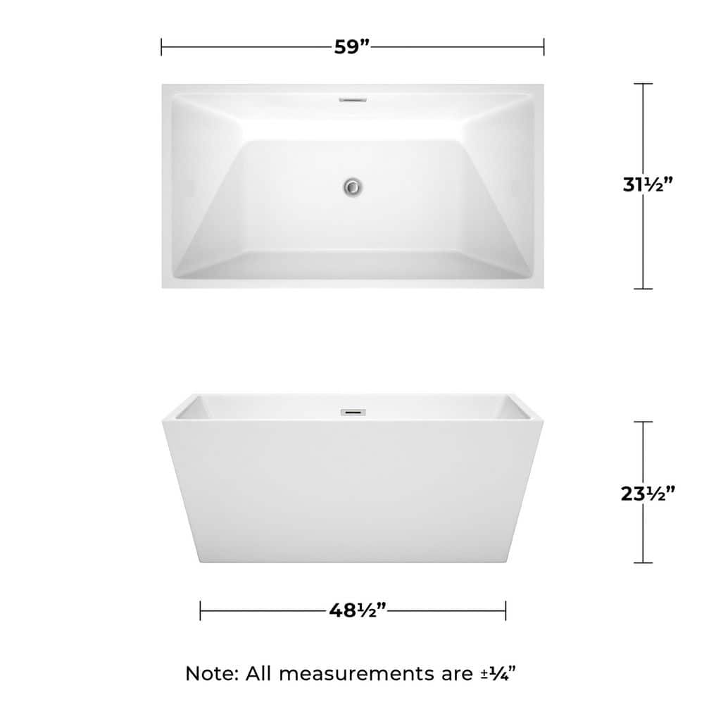 Sara 59'' White Acrylic Freestanding Soaking Bathtub
