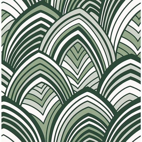 A-Street Prints CABARITA Green Art Deco Leaves Paper Strippable Roll (Covers 56.4 sq. ft.)