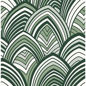 CABARITA Green Art Deco Leaves Green Wallpaper Sample