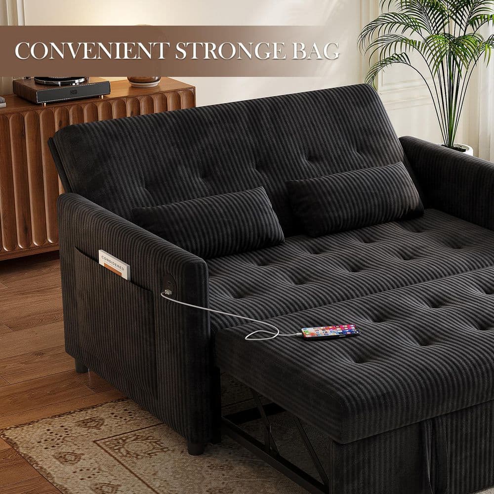Sleeper Sofa Couch W/Pull Out Bed, 53 in. Modern Velvet Convertible Sleeper Sofa Bed, 2-Seater Seat Sofa Bed, Black price history on PriceWatchPro